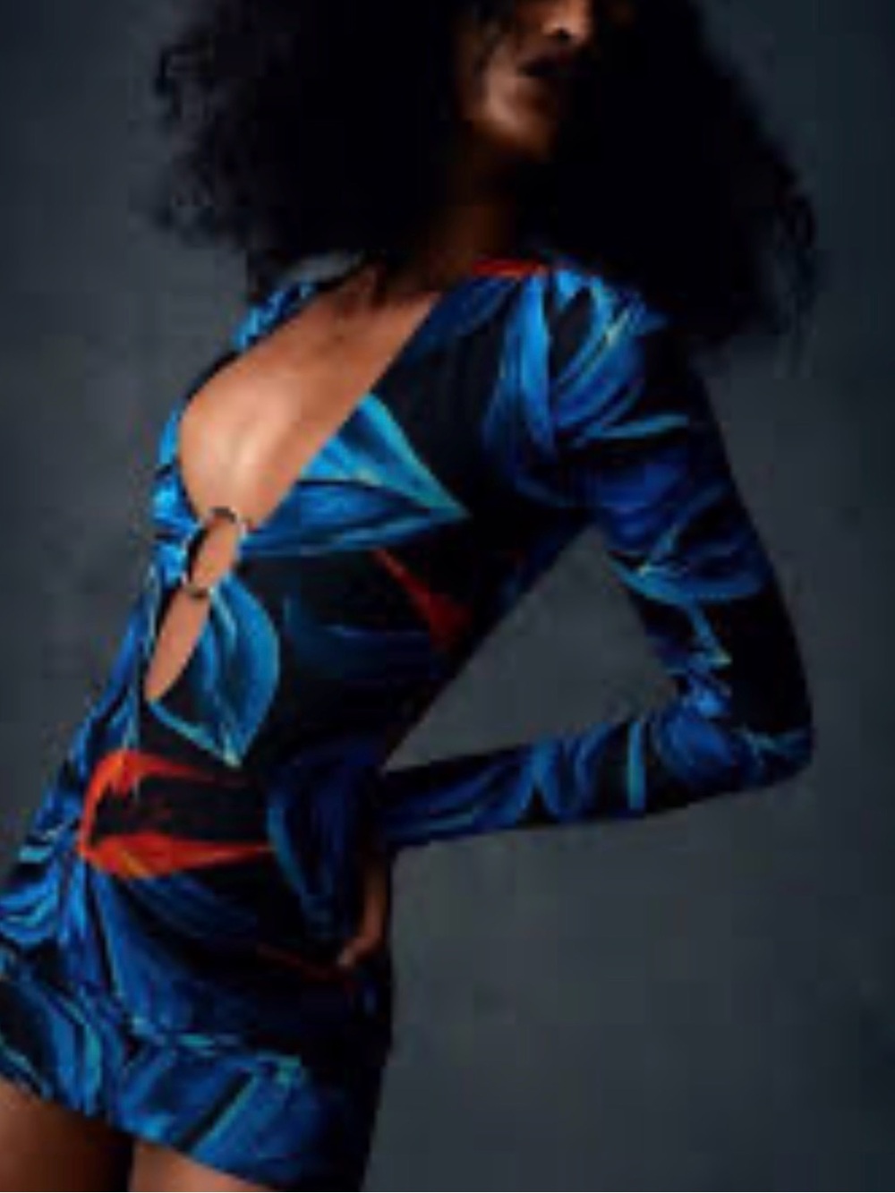 Louisa Ballou Blue Helios Print Ring-Front Mini Dress